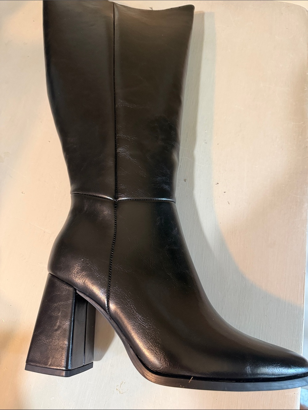 JustFab Black Knee-High Block Heel Boots